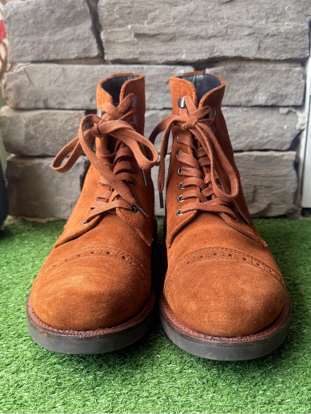 Coach Bleecker Cap Toe Suede Toffee Brown Leather Mens Boots - Picture 4 of 10